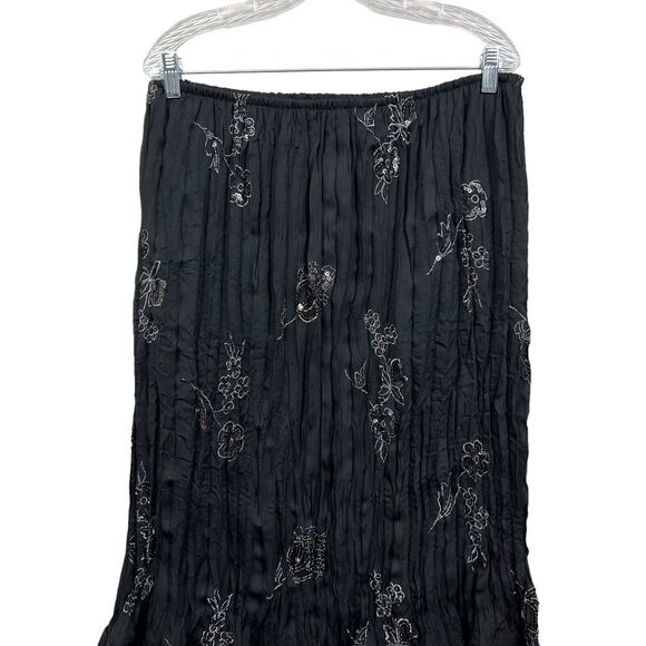 Signature By Robbie‎ Bee Womens Midi Skirt Floral Black Metallic Pleated Size M - Picture 2 of 5